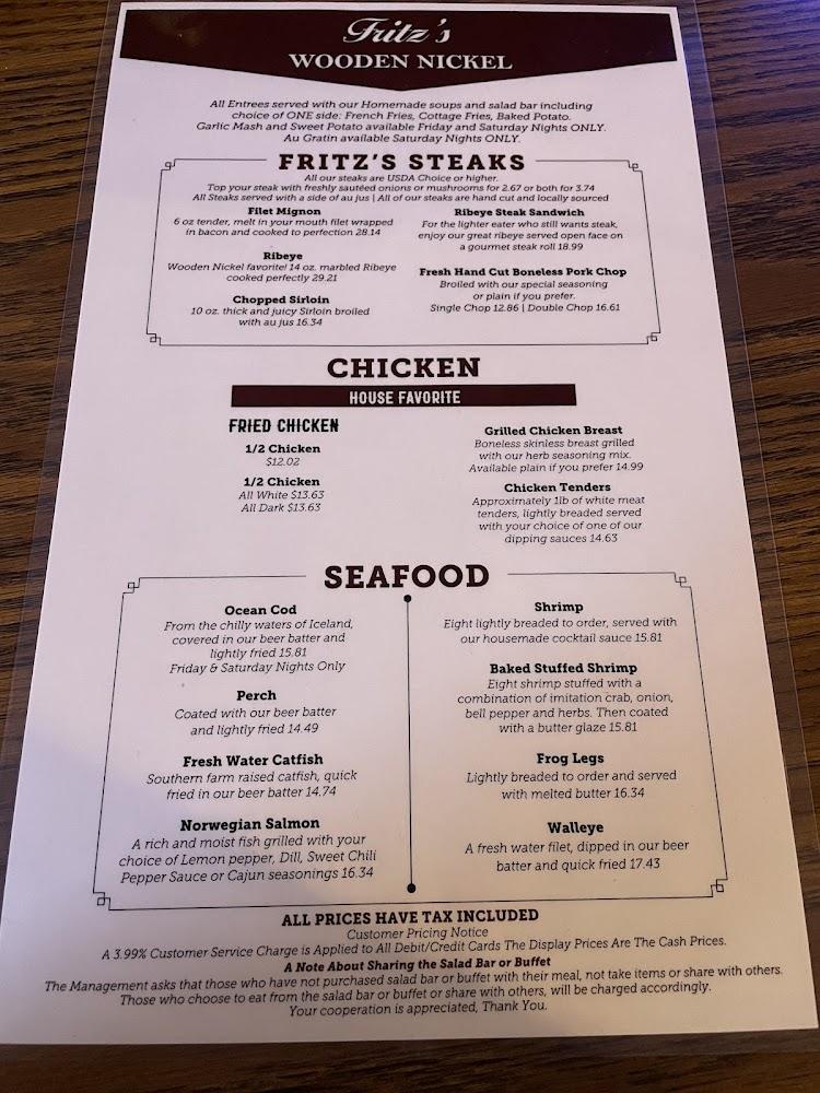 Fritz's Wooden Nickel Menu image 1