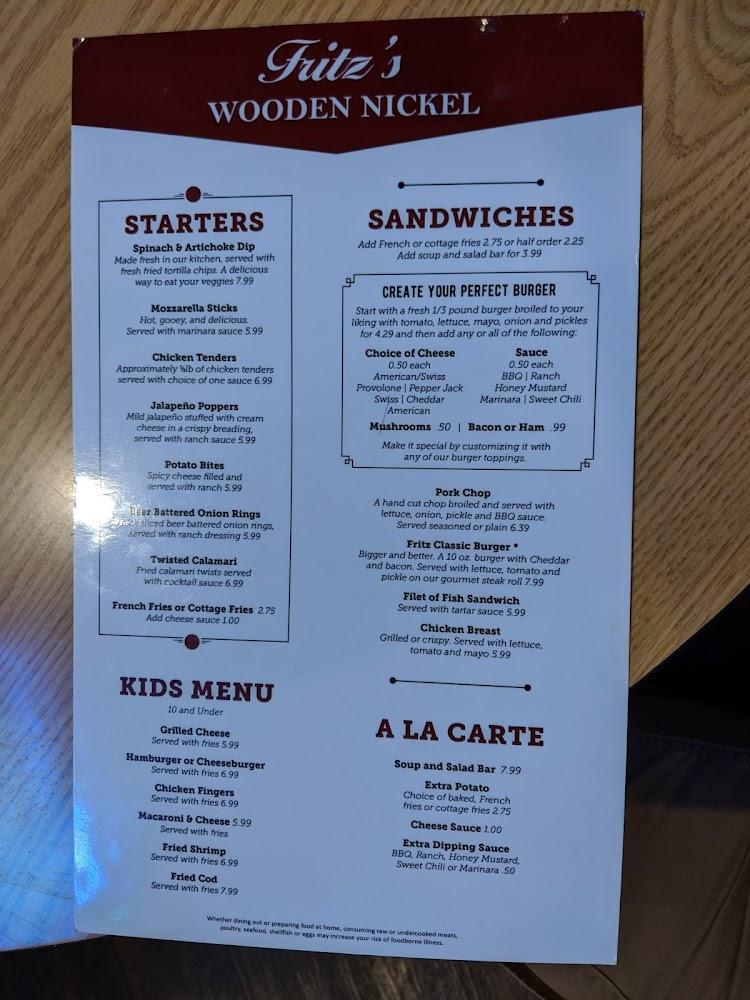 Fritz's Wooden Nickel Menu image 4